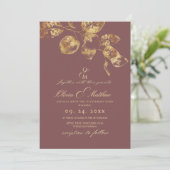 Elegante Rose Brown Pantone Gold Wedding Einladung (Stehend Vorderseite)