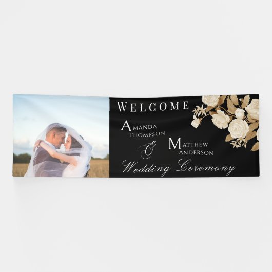 Elegante Rose Chic Black Foto Banner (Horizontal)