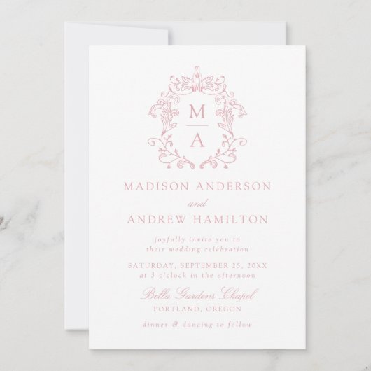 Elegante Rose Chinoiserie Viktorianische Hochzeit Einladung (Vorderseite)