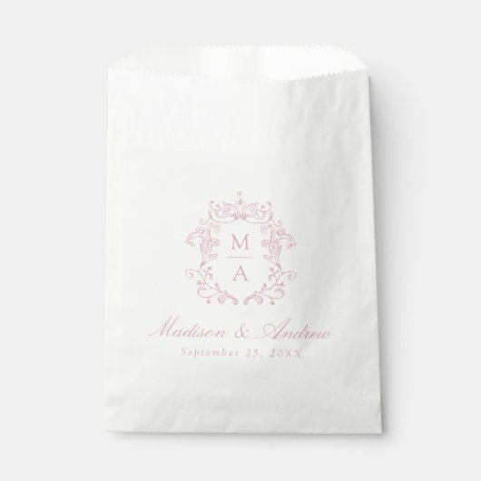 Elegante Rose Chinoiserie Wappen Monogram Wedding Geschenktütchen (Vorderseite)