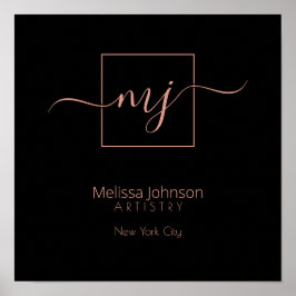 Elegante Rose Das personalisierte Schwarze Zeichen Poster