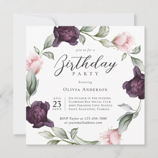 Elegante Rose der Wasserfarben Einladung (Vorderseite)