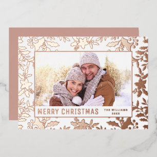 Elegante Rose des Weihnachtsblattes Foto Folien Feiertagskarte