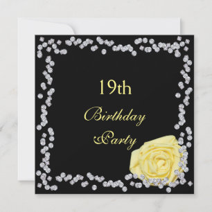 Elegante Rose & Diamonds 19. Geburtstag Einladung