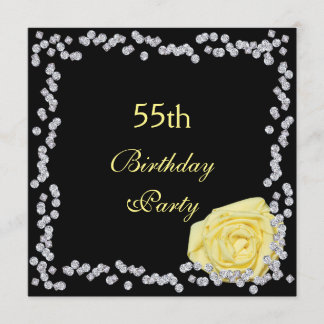 Elegante Rose & Diamonds 55. Geburtstag Einladung