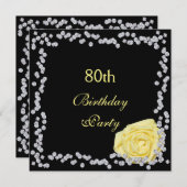 Elegante Rose & Diamonds 80. Geburtstag Einladung (Vorne/Hinten)