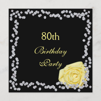 Elegante Rose & Diamonds 80. Geburtstag Einladung