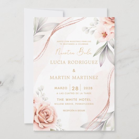 Elegante Rose Einladung (Vorderseite)