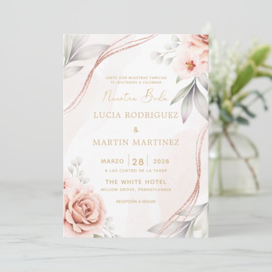 Elegante Rose Einladung (Stehend Vorderseite)