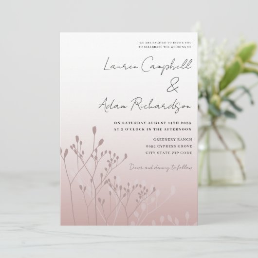 Elegante Rose Einladung (Stehend Vorderseite)