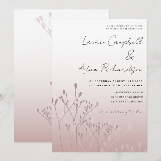 Elegante Rose Einladung (Vorne/Hinten)