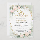 Elegante Rose, Eukalyptus und Goldrahmen Einladung (Vorderseite)