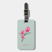 Elegante Rose Floral Chic Stilvolle grüne Gepäckma Gepäckanhänger (Vorderseite vertikal)