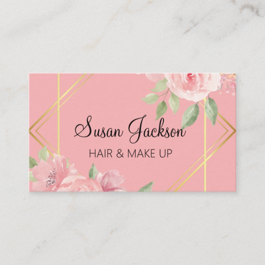 Elegante Rose Floral Gold Edging Business Card Visitenkarte (Vorderseite)