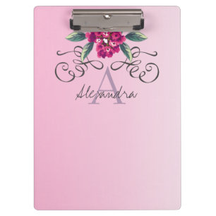 Elegante Rose Floral Monogram Chic Klemmbrett