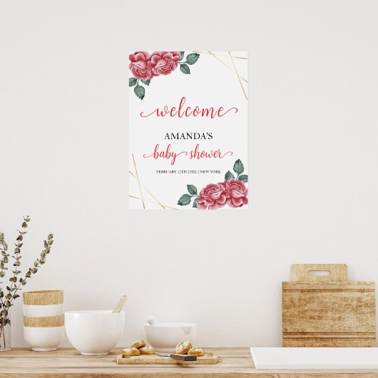 Elegante Rose Floral Sweetheart Babydusche Willkom Poster (Küche)