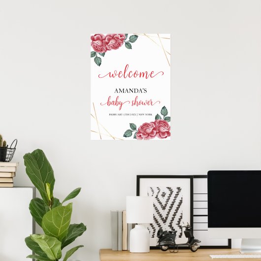 Elegante Rose Floral Sweetheart Babydusche Willkom Poster (Heimbüro)