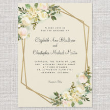 Elegante Rose Floral Wedding Gold Frame Eggshell