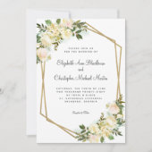 Elegante Rose Floral Wedding Gold Geometric White Einladung (Vorderseite)