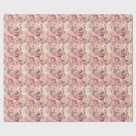 Elegante Rose Florals Rosa Geschenkpapier (Flach)