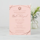 Elegante Rose Foil Geometric Bat Mitzvah Einladung (Stehend Vorderseite)