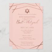 Elegante Rose Foil Geometric Bat Mitzvah Einladung (Vorne/Hinten)