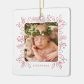 Elegante Rose Foliage Frame Erstes Foto Keramikornament (Links)