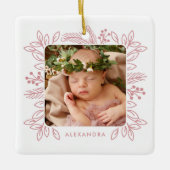 Elegante Rose Foliage Frame Erstes Foto Keramikornament (Vorderseite)
