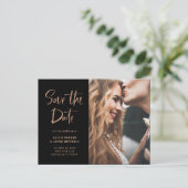 Elegante Rose | FOTO SAVE THE DATE Ankündigungspostkarte (Stehend Vorderseite)