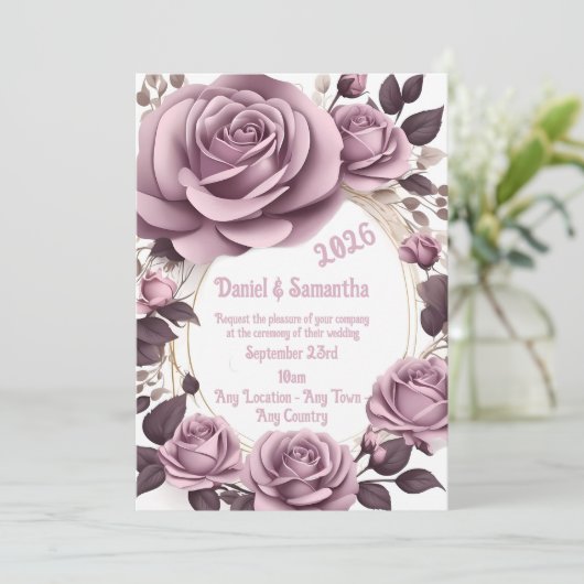 Elegante Rose Frame Template Hochzeitsempfehlung Einladung (Stehend Vorderseite)