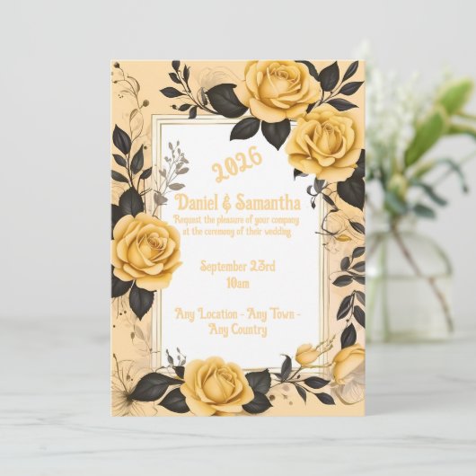 Elegante Rose Frame Template Hochzeitsempfehlung Einladung (Stehend Vorderseite)