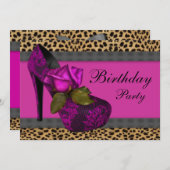 Elegante Rose Fuchsia Hot Pink Leopard Geburtstag Einladung (Vorne/Hinten)