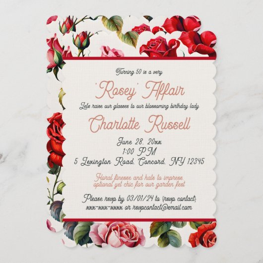 Elegante Rose Garden Affair: Meilenstein-Feier Einladung (Vorne/Hinten)