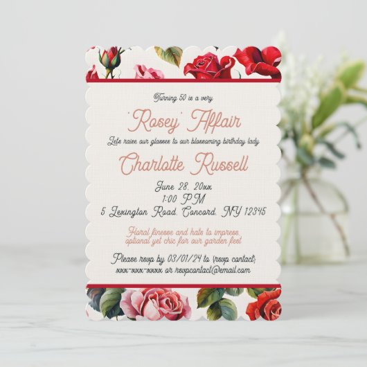 Elegante Rose Garden Affair: Meilenstein-Feier Einladung (Stehend Vorderseite)