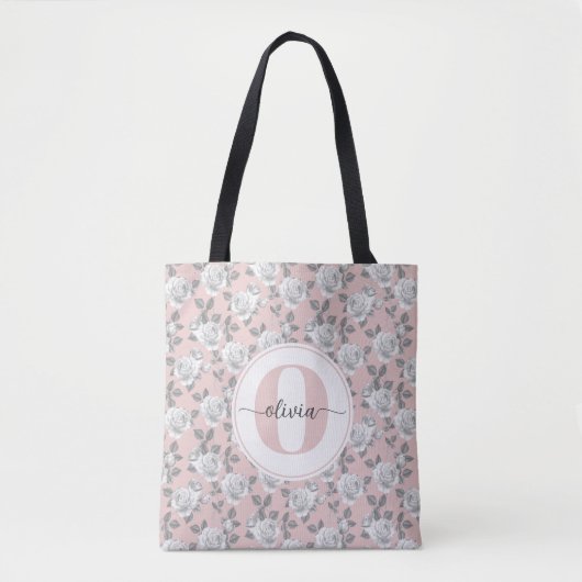 Elegante Rose Garden Monogram Pink Tasche (Vorderseite)