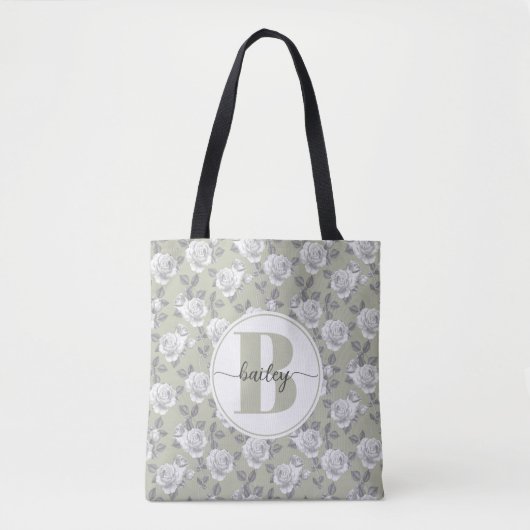 Elegante Rose Garden Monogram Sage Green Tasche (Vorderseite)