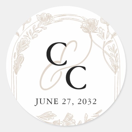 Elegante Rose Garden Trellis Calligraphy Monogram Runder Aufkleber (Vorderseite)