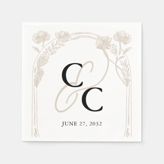 Elegante Rose Garden Trellis Calligraphy Monogram Serviette (Vorderseite)