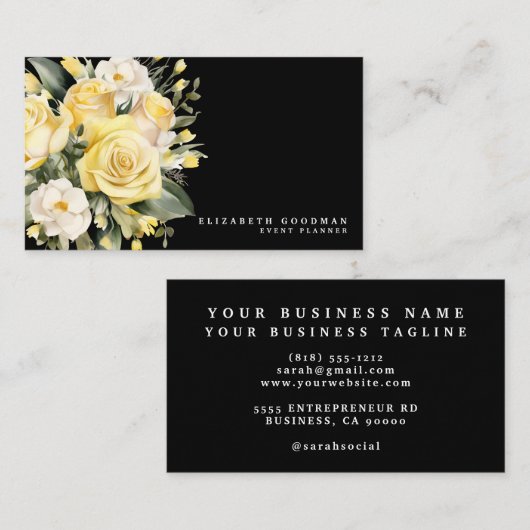 Elegante Rose Gelbe Schwarze Blume Visitenkarten Visitenkarte (Vorne/Hinten)