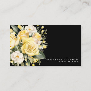 Elegante Rose Gelbe Schwarze Blume Visitenkarten Visitenkarte