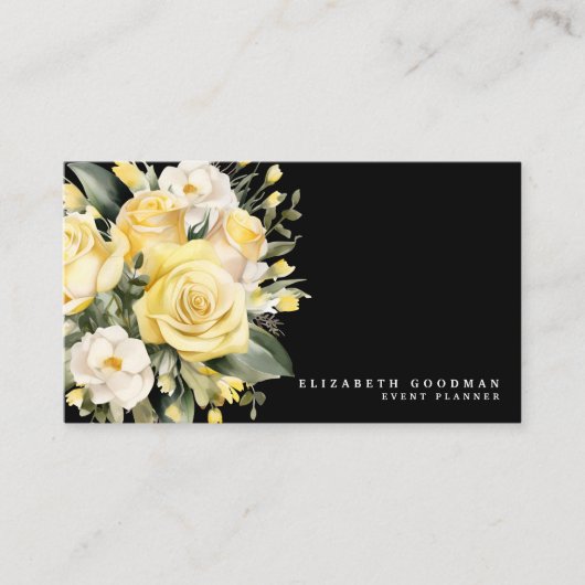 Elegante Rose Gelbe Schwarze Blume Visitenkarten Visitenkarte (Vorderseite)
