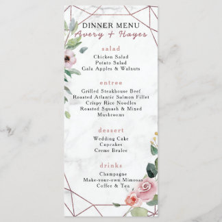 Elegante Rose Geometrische Hochzeit Menükarte