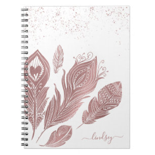 Elegante Rose Glitter-Feder-Personalisierung Notizblock