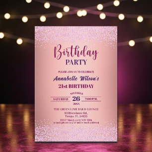 Elegante Rose Glitter Metallic Pink 21. Geburtstag Einladung