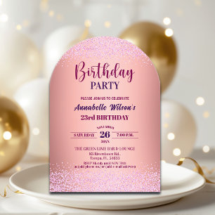 Elegante Rose Glitter Metallic Pink 23. Geburtstag Acryleinladungen