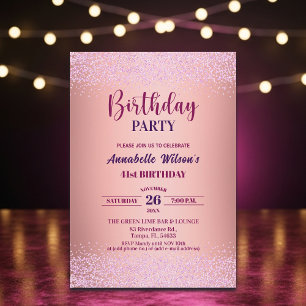 Elegante Rose Glitter Metallic Pink 41. Geburtstag Einladung