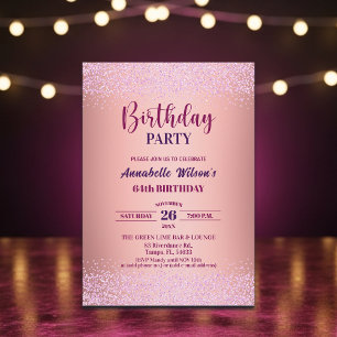 Elegante Rose Glitter Metallic Pink 64. Geburtstag Einladung