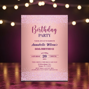 Elegante Rose Glitter Metallic Pink 66. Geburtstag Einladung