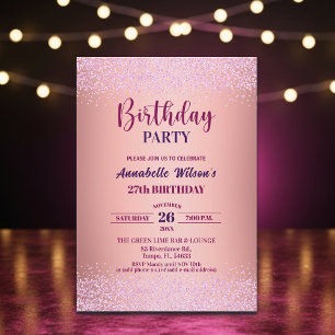 Elegante Rose Glitter Metallic Rosa 27. Geburtstag Einladung