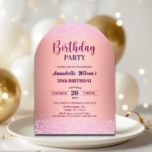 Elegante Rose Glitter Metallic Rosa 29. Geburtstag Acryleinladungen